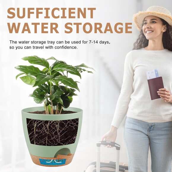 Plant Pots 8/7/6.5/6/5.5/5 Inch Self Watering Pots, Set of 6 Plastic Planters wi - Picture 6 of 6